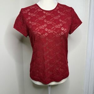 Josephine Chaus Sheer Lace Top Velvet Trim Women’s Size Medium